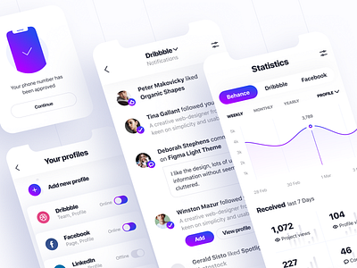 Social UI: Feed and Statistics cards feed ios mobile simplicity social statistics ui ux