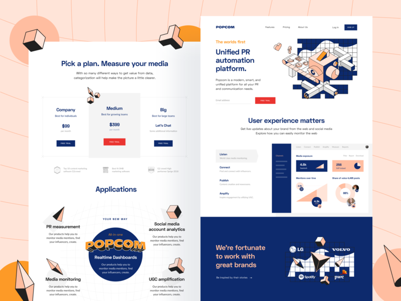 Popcom: Landing page analytics app brand communication landing landing page media monitoring platform pr social media platform social social analytics platform web web page