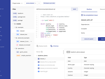 Dataform: Online SQL IDE by Vladimir Gruev for heartbeat on Dribbble