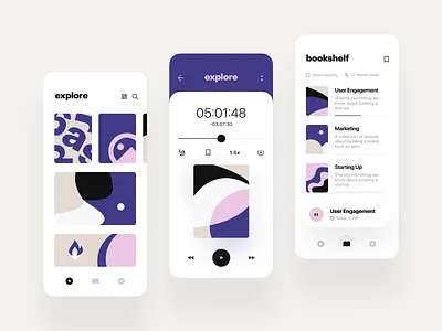 Audiobook: Explore, Player, Bookmarks app audio book ios mobile ui ux ui