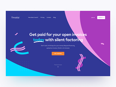 Finiata: Product page fin tech finacial finance finiata fintech invoices landing page main page product page site ui uiux ux web web design webpage website