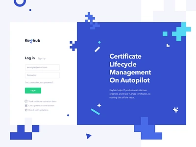 Keyhub: Login and Onboarding app certificate lifecycle certificates design system enterprise log in login onboarding platform saas scan sign in ssl tls web web app web page