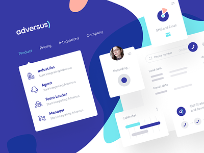 Adversus: Cards and Menu call call center call management cards crm digital identity identity identity design landing page main page menu phone web product design product page site web design webpage website