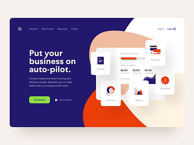 Invoicer: Product page app finance fintech header invoice landing page payment payments product page reports saas timetracker web web page website