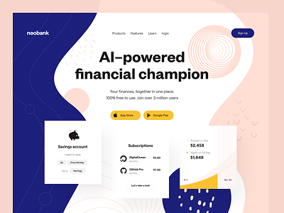 Product page: Header balance banking budget design system e-finance enterprise finance financial services fintech landing page mobile app money payment product page purchases savings spendings subscriptions web web page