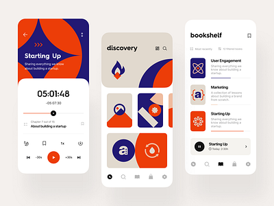 Audioshelf: Player, Discovery, Bookshelf app artificial intelligence audio audiobook books e learning edtech education identity identity design ios knowledge management mobile mobile app reading service subscription training visual identity