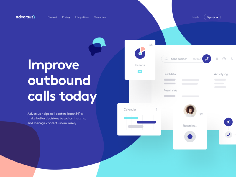 Adversus: Landing page branding call center call management crm homepage identity landing page main page product design product page site visual identity web web design webpage website