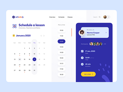 Scheduly: Join a class app application calendar class dashboard e learning edtech education identity identity design lesson overview schedule service teach time training visual identity web web app