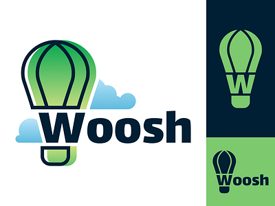 Woosh Logo Concept branding clean dailylogochallenge design flat floating logo graphic design green hot air balloon hot air balloons logo typogaphy typography vector