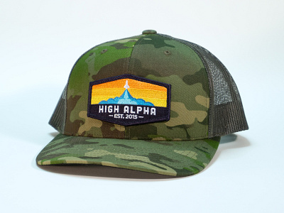High Alpha camo snapback apparel badge branding camo hat high alpha patch