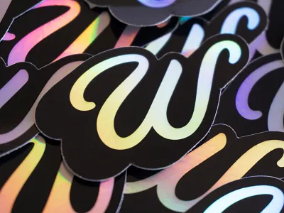 holographic stickers for The Well branding holographic logo stickers