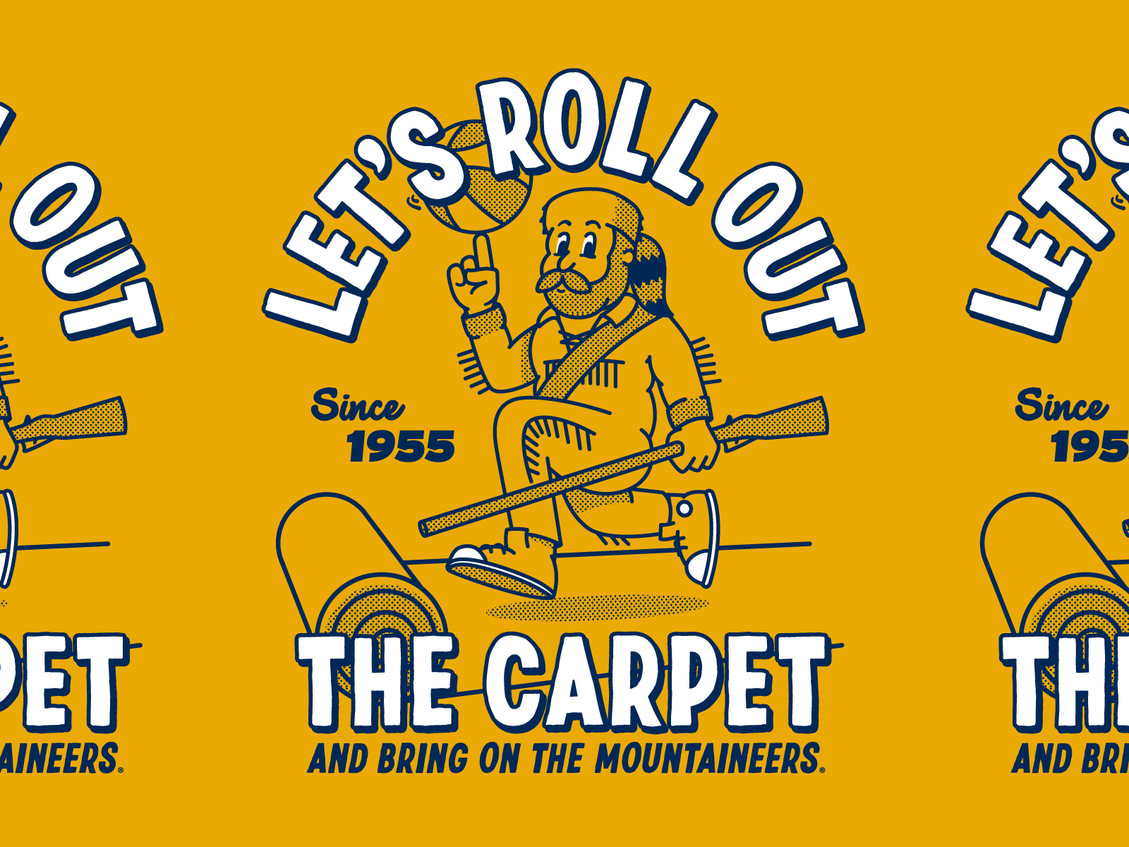 Let's Roll Out the Carpet basketball homefield illustration mascot mountaineers west virginia wvu