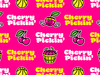 Cherry Pickin' brand pattern basketball branding cherries cherry illustration logo pattern wordmark