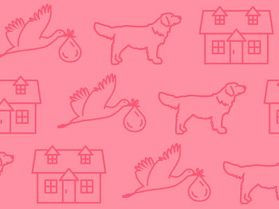 House, Kids, and a Golden Retriever dog house illustrations kids vector