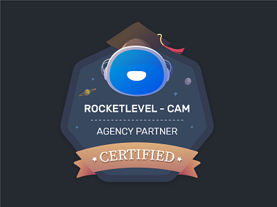 Agency Certified Badge agency astronaut badge blue certificate certification design graduation hexagon logo partner rocket space star