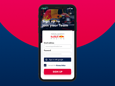 Red Bull sign up page Daily UI #001 001 daily ui racing red bull sign up
