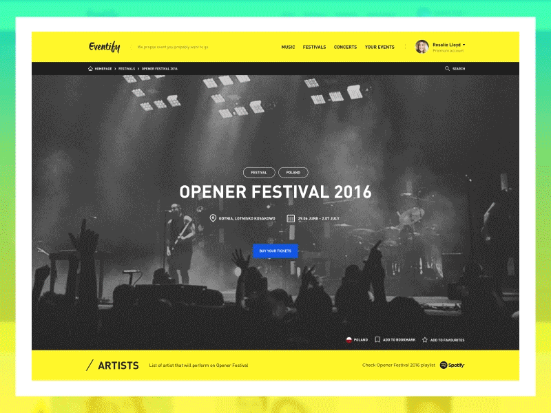 Event finder website animation articles events festival music uiux web webapp webdesign website