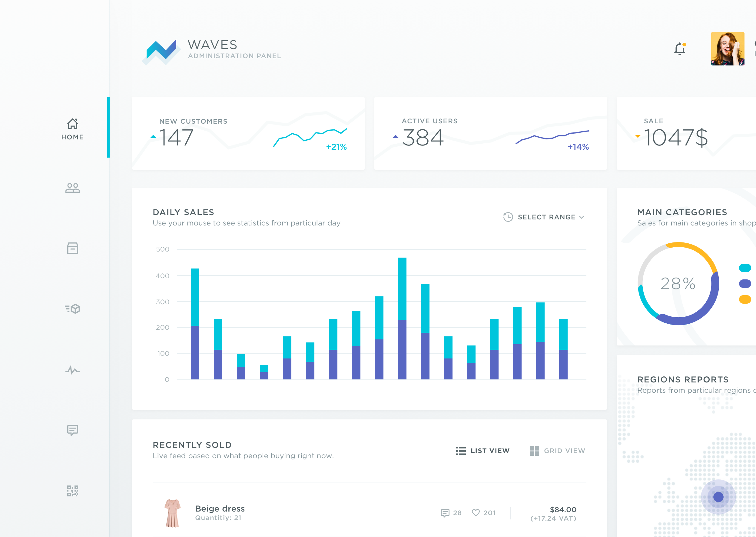 Main categories. Dashboard e Commerce. Dashboard e Commerce UI. Home dashboard. Distribution graph UI.