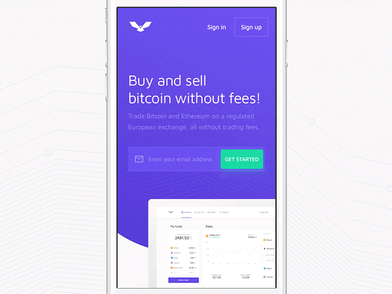 CoinFalcon Mobile landing page - Cryptocurrency exchange