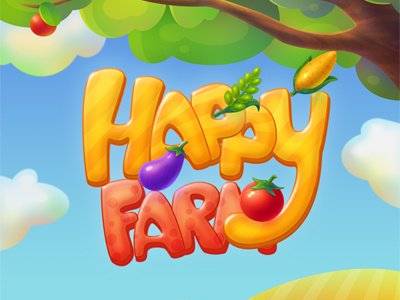 Happy farm: logo field game grass illustration logo map tree ui