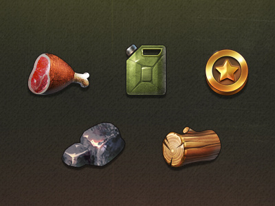 Resource icons canister food game gold icon meat metal military oil ore tree ui