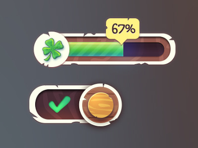 UI green button clover game icon progress bar switcher ui wood