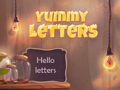 Yummy letters bubble game icon illustration lamp letters light logo ui