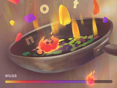 Cooking letters cooking fire food game icon illustration letters meal progress bar ui wood