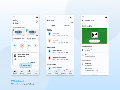 PeduliLindungi - Material You App Re-design app digital contact tracing indonesia pedulilindungi redesign ui ux