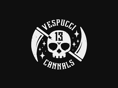 Vespucci Cannals crew death illustration lockup logo mark reaper scythe skull vintage