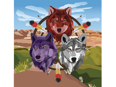 Red Wolf, Violet Wolf & White Wolf art bravery colors design digital art flat illustration illustrator leaders nature pack red teamwork together trio vector violet warriors white wolves
