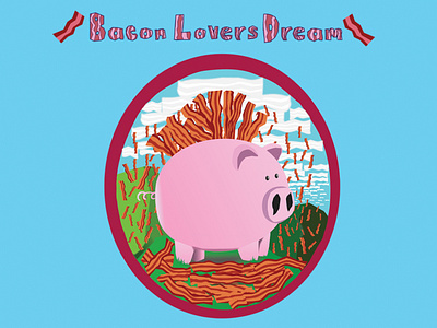 Bacon Lovers Dream bacon crispy cute design digital art dream flat food ham hungry pig illustration illustrator obsession pig piggy bank pink pork porky vector