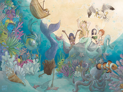 Mermaids and deep sea - children's illustration children book illustration illustration mixedmedia pencils photoshop photoshopart watercolor illustration watercolour