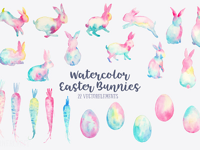 Pastel Color Abstract Bunnies abstract bunny bunnies bunny carrot design kit easter easter egg pattern svg cut files watercolor