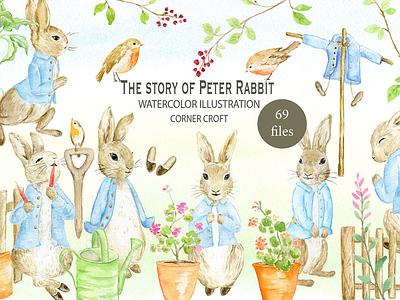 Watercolor clipart Peter Rabbit creator personalised print peter rabbit scene generator story of cumbria rabbit watercolor