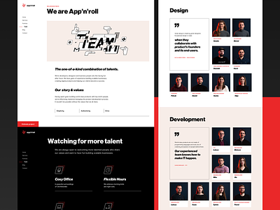 App'n'roll – Team subpage black and white bold brutalism illustration subpage swiss team typography ui ux web webdesign website
