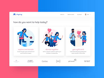 Dongiving • Home Page animation after effects animation application behance case study charity donating gif home page illustration landing page loop motion ui ux web webdesign website