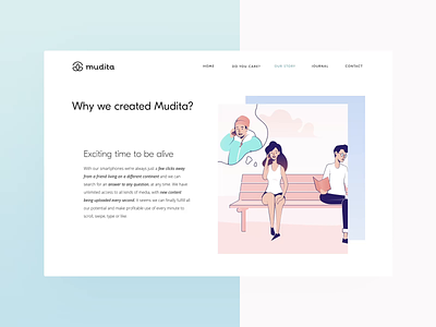 Mudita.com – our story after effects animation design gif illustration interaction interface loop motion pastel scroll ui ux web webdesign website