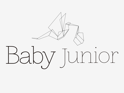 Baby Junior with origami stork baby bird junior logo monotone stork typography