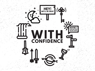 With Confidence - 'Better Weather' Icons arrow bell confidence icons key moon planet sign sun sword waterfall with