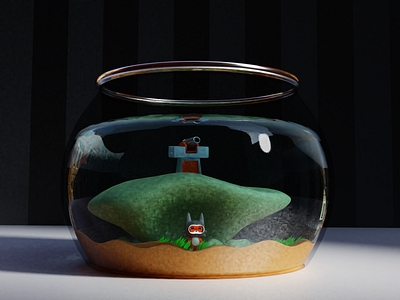 // Fox - in a fish bowl 3d