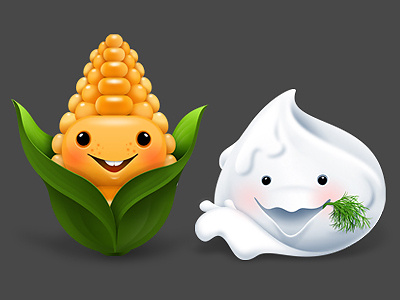 Corn and Sour cream with fennel illustration mascot photoshop