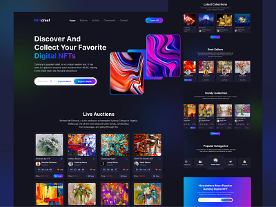 NFT Landing Page Design bitcoin cryptoart cryptocurrency dark dark ui darktheme design hero section hero section ui landing page marketplace nft nftmarketplace nfts token ui ui design ui ux web application website