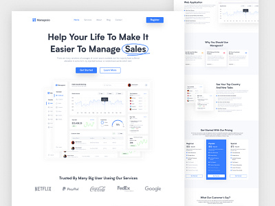 Sales Management Dashboard Landing Page animation business clean cricssain dashboard design header hero section hero section ui inquiry landing page page payment pricing saas sass landing page ui ui design ui ux web design