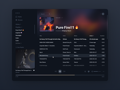 Music Player - Desktop App 2020 app cover dark mode design desktop music music app music player player player ui playlist product product design spotify ui web app winamp