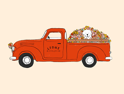 Flower Delivery animals dog farm flower flower farm flowers illustration procreate puppy spring truck