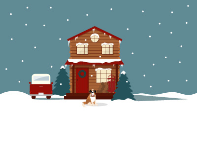 Winter Scene cabin christmas dog holiday log cabin snow st. bernard winter