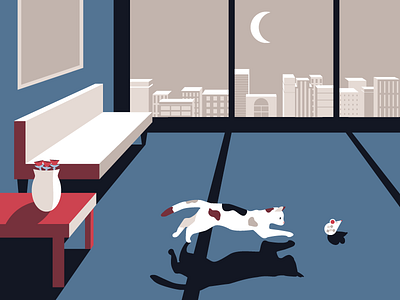 Midnight Chase animals cat cats house illustration kitten night vector