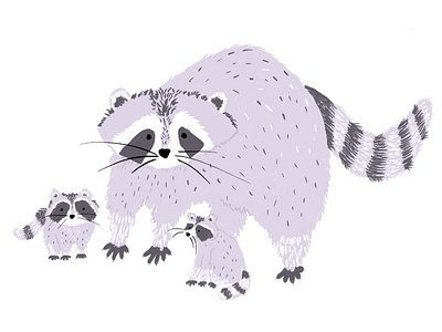 Raccoon Mama animals babies design illustration mom procreate raccoon