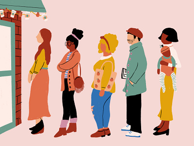 Waiting in line for that Pumpkin Spice Latte! fall halloween illustration october people procreate pumpkin spice